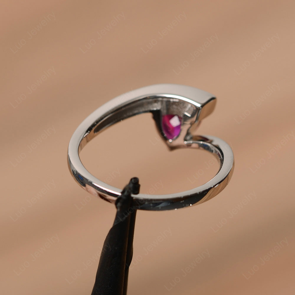 Trillion Cut Ruby Engagement Ring Silver - LUO Jewelry