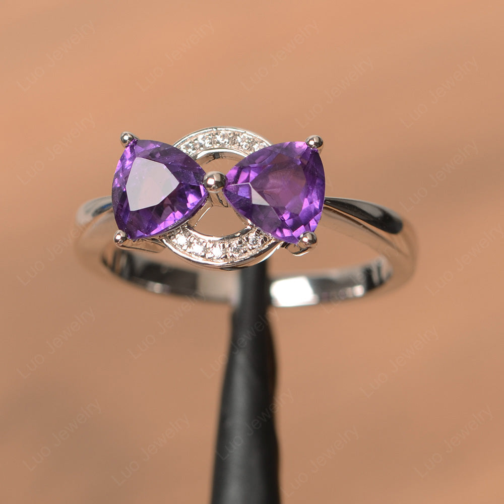 Trillion Cut Amethyst Ring 2 Stone Mothers Ring - LUO Jewelry