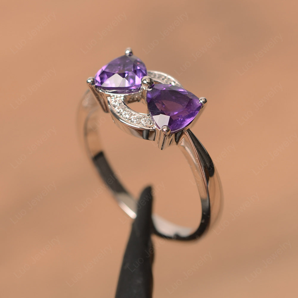 Trillion Cut Amethyst Ring 2 Stone Mothers Ring - LUO Jewelry
