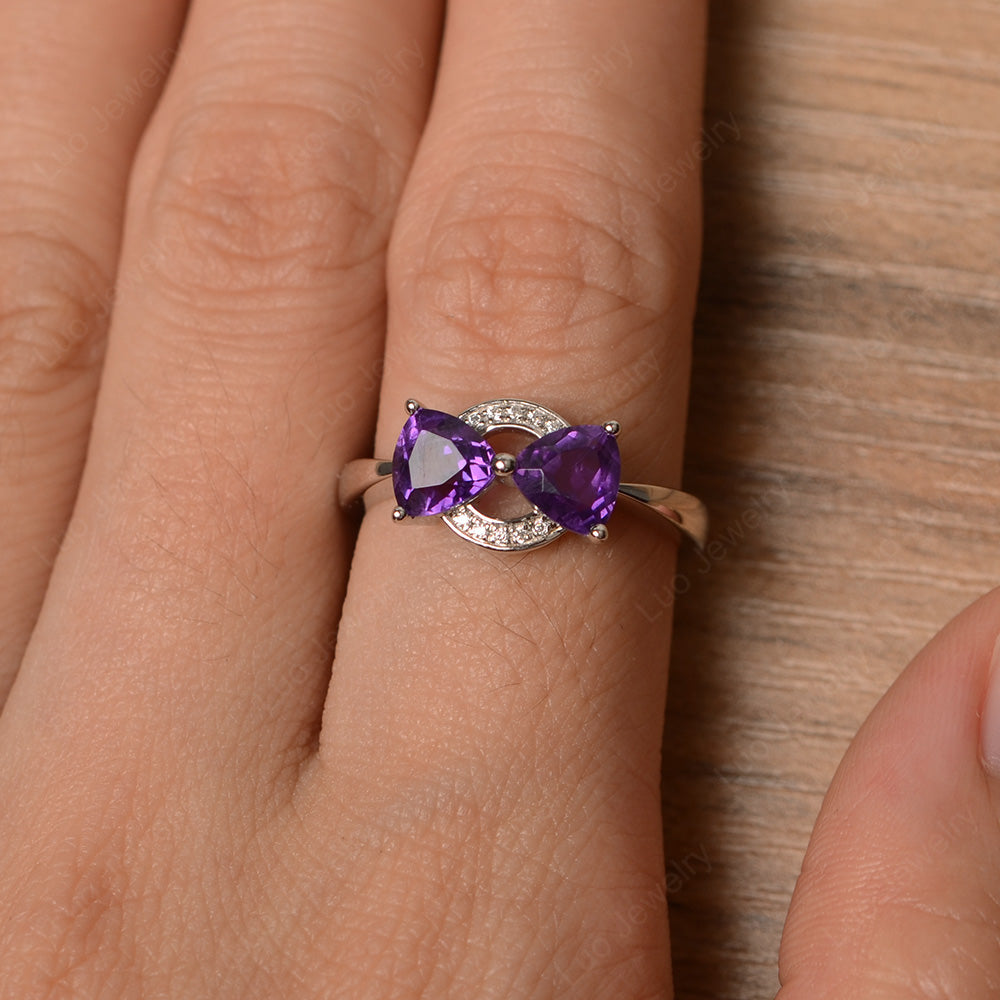 Trillion Cut Amethyst Ring 2 Stone Mothers Ring - LUO Jewelry