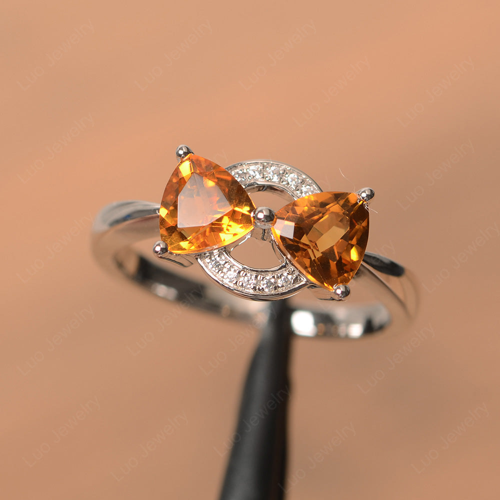 Trillion Cut Citrine Ring 2 Stone Mothers Ring - LUO Jewelry