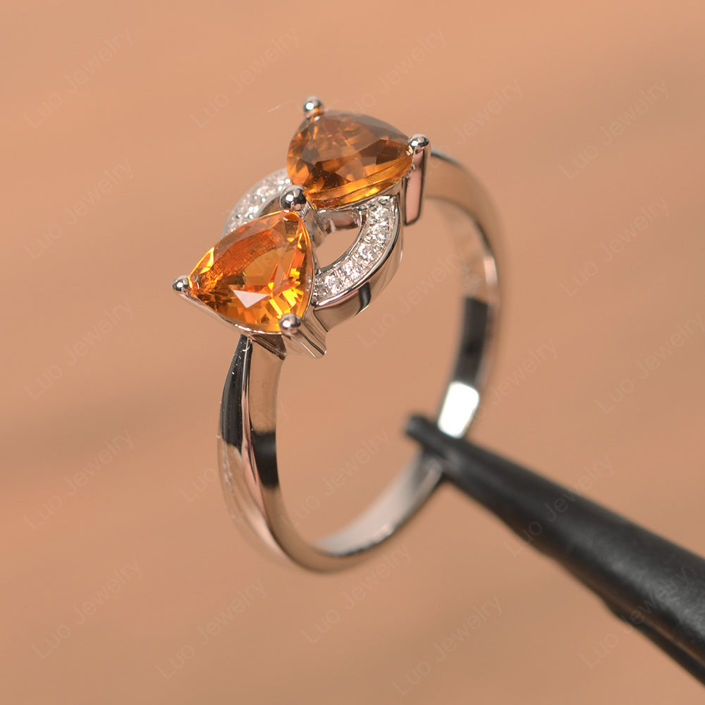 Trillion Cut Citrine Ring 2 Stone Mothers Ring - LUO Jewelry
