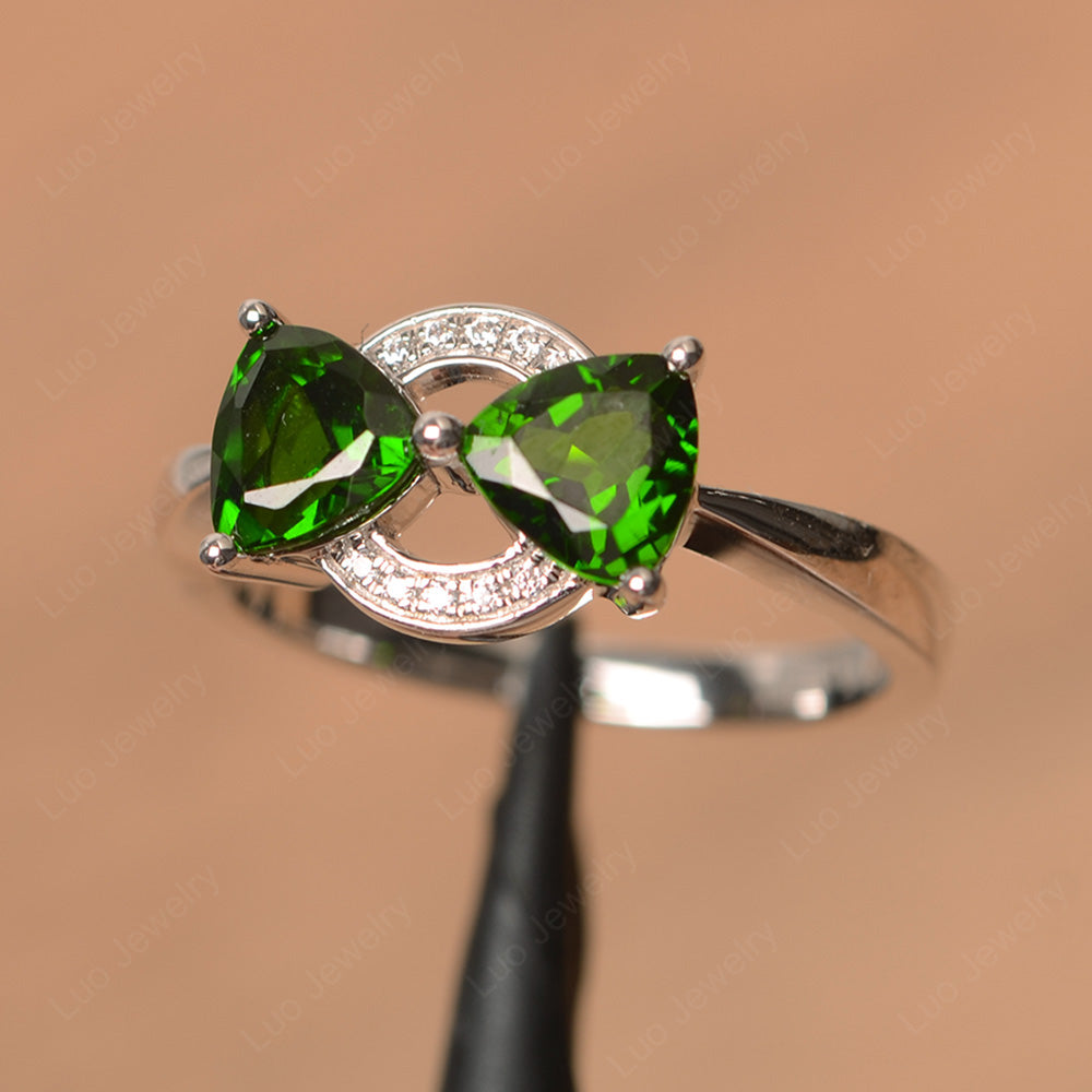 Trillion Cut Diopside Ring 2 Stone Mothers Ring - LUO Jewelry