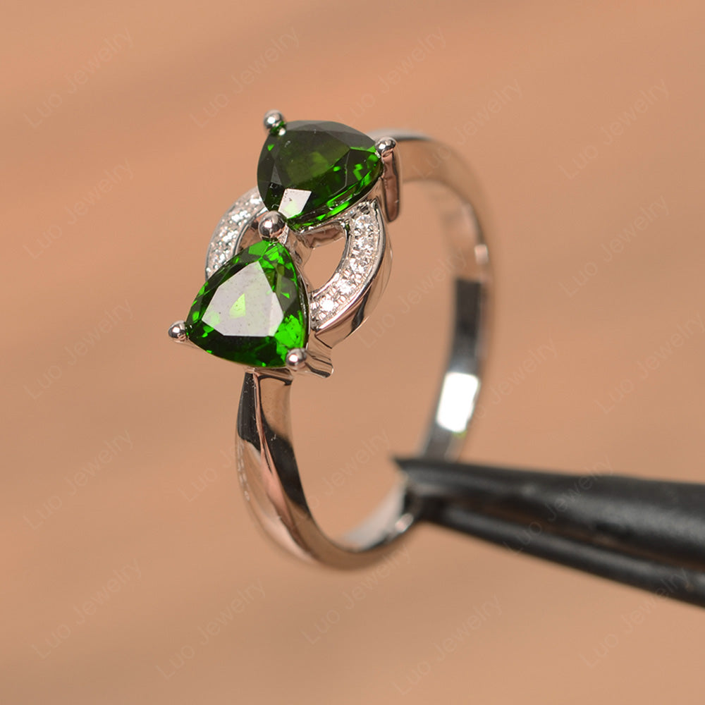 Trillion Cut Diopside Ring 2 Stone Mothers Ring - LUO Jewelry