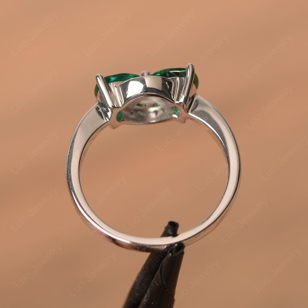 Trillion Cut Lab Emerald Ring 2 Stone Mothers Ring - LUO Jewelry