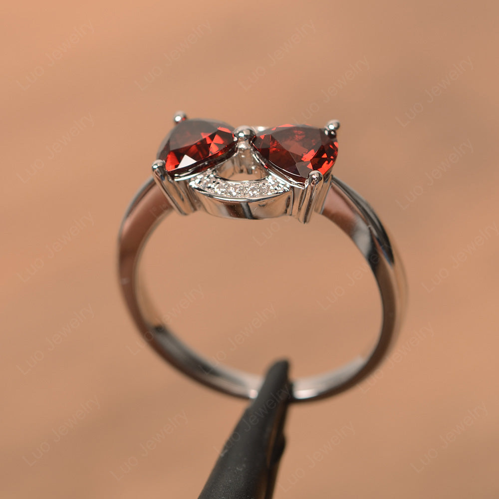 Trillion Cut Garnet Ring 2 Stone Mothers Ring - LUO Jewelry