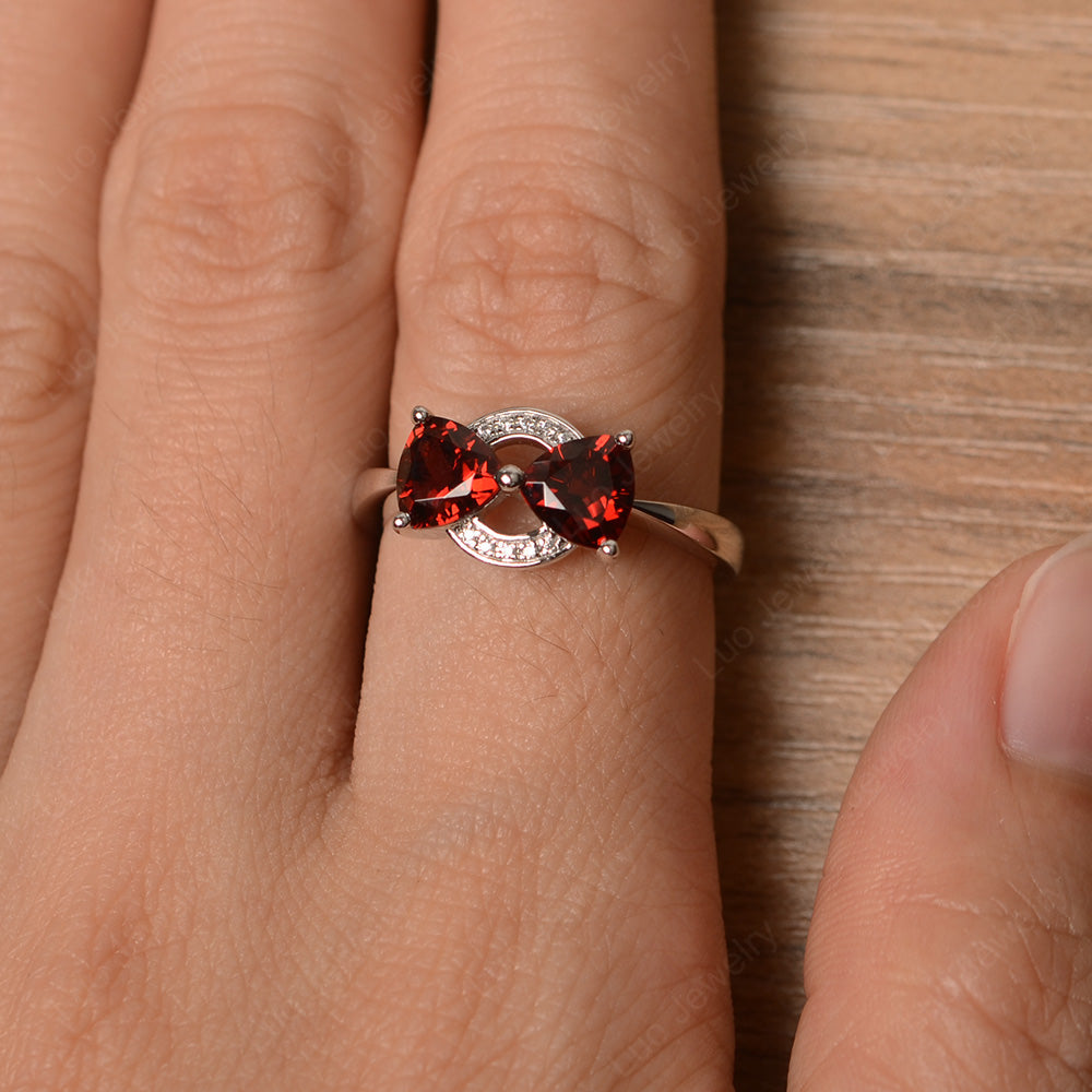 Trillion Cut Garnet Ring 2 Stone Mothers Ring - LUO Jewelry