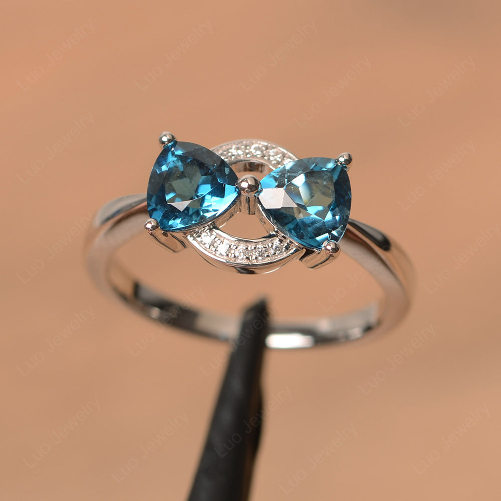 Trillion Cut London Blue Topaz Ring 2 Stone Mothers Ring - LUO Jewelry