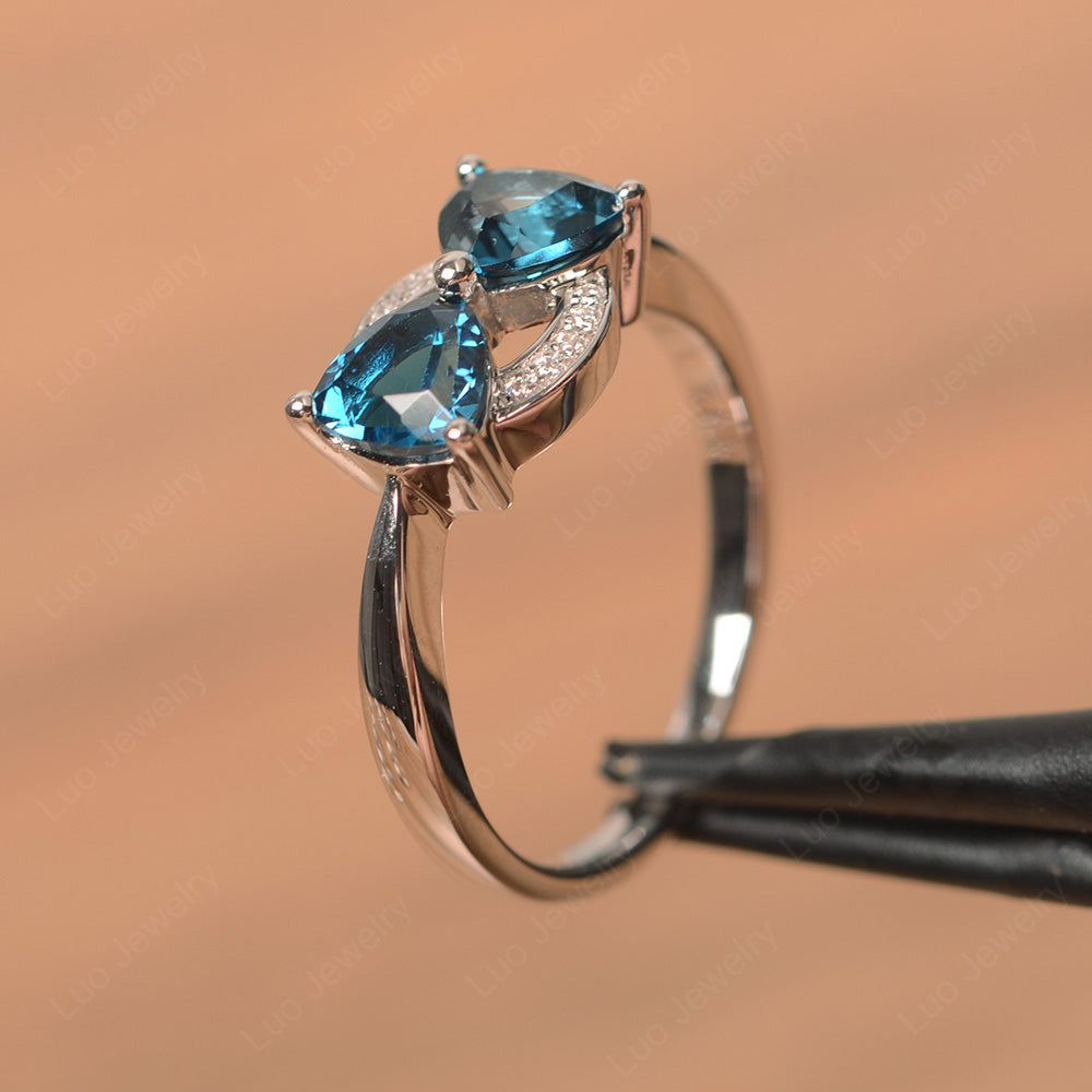 Trillion Cut London Blue Topaz Ring 2 Stone Mothers Ring - LUO Jewelry