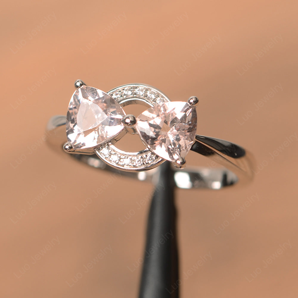 Trillion Cut Morganite Ring 2 Stone Mothers Ring - LUO Jewelry