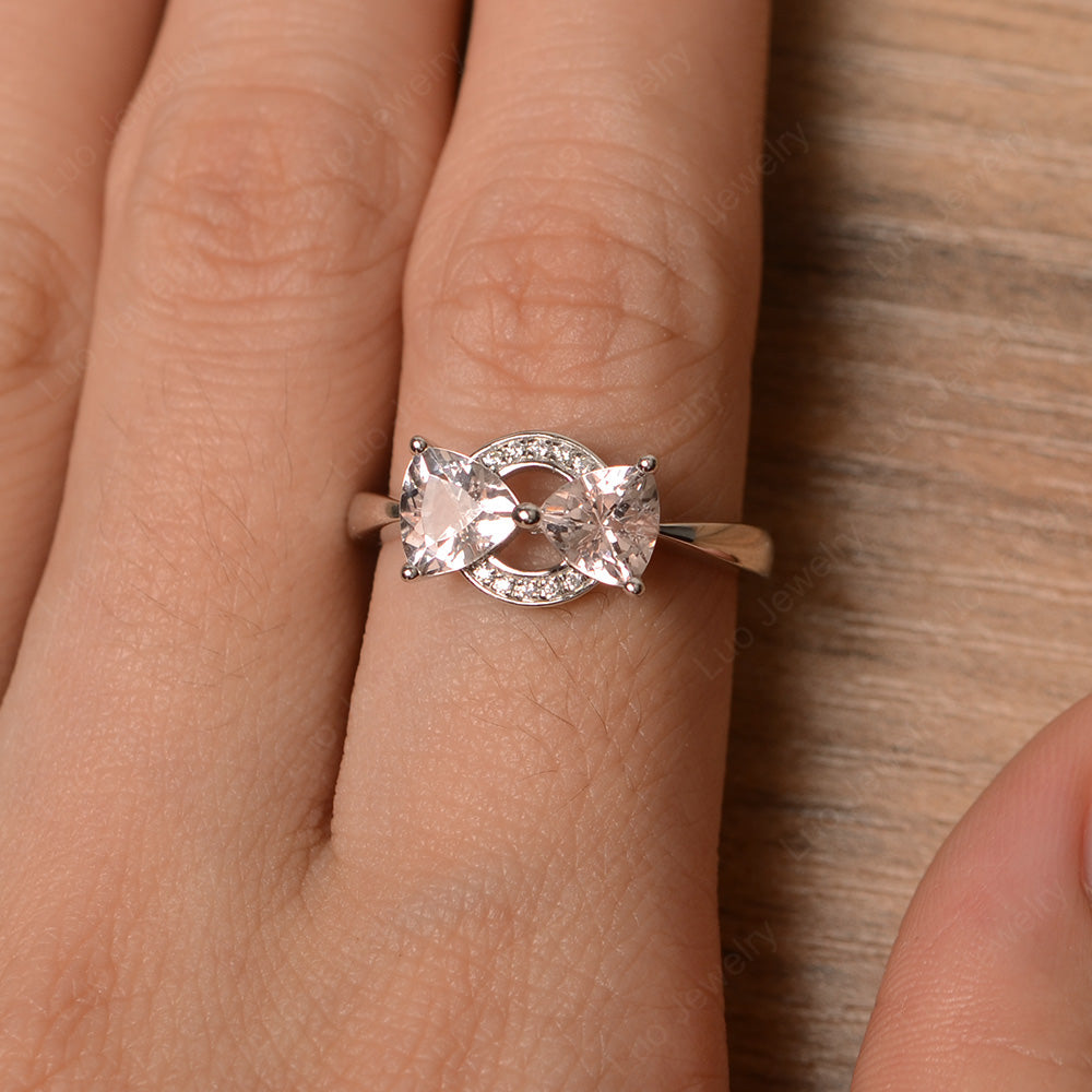 Trillion Cut Morganite Ring 2 Stone Mothers Ring - LUO Jewelry