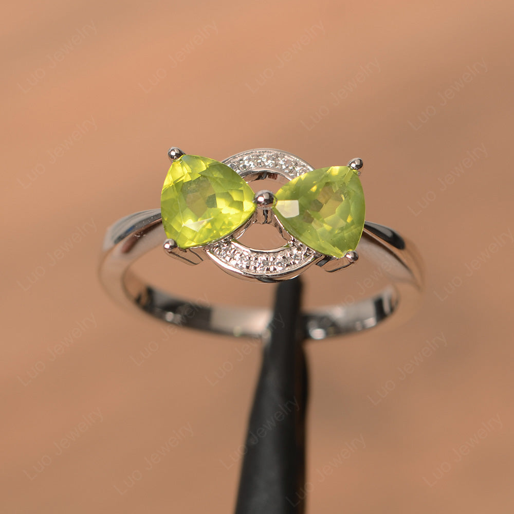 Trillion Cut Peridot Ring 2 Stone Mothers Ring - LUO Jewelry