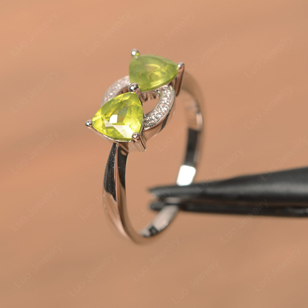 Trillion Cut Peridot Ring 2 Stone Mothers Ring - LUO Jewelry