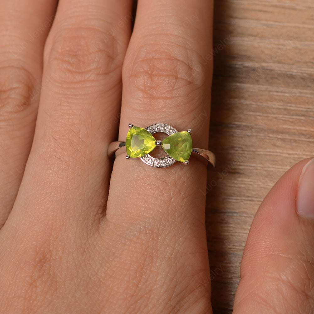 Trillion Cut Peridot Ring 2 Stone Mothers Ring - LUO Jewelry