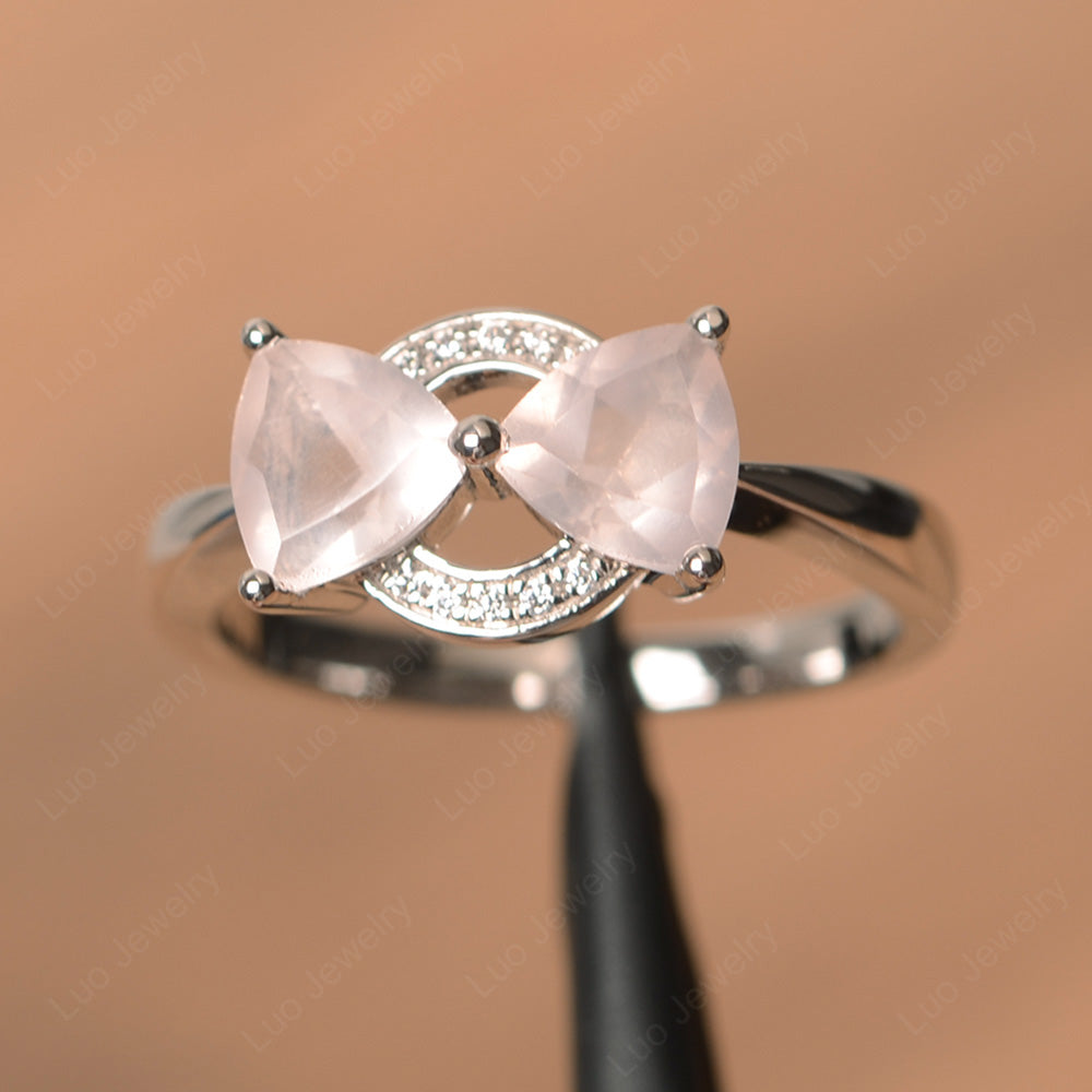 Trillion Cut Rose Quartz Ring 2 Stone Mothers Ring - LUO Jewelry