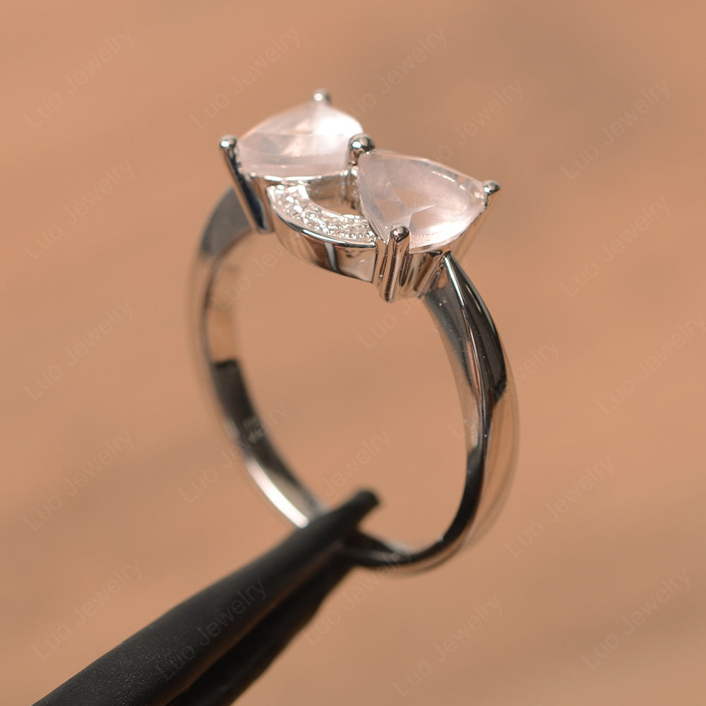 Trillion Cut Rose Quartz Ring 2 Stone Mothers Ring - LUO Jewelry