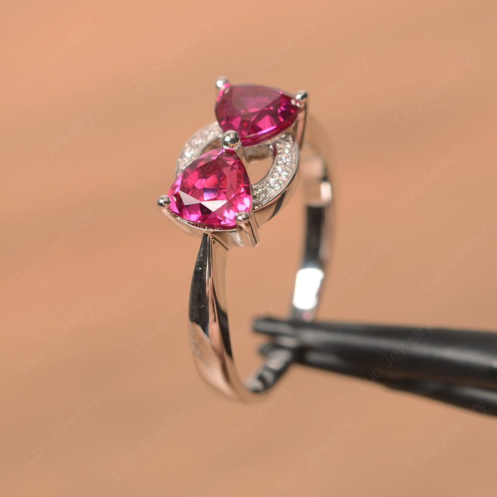 Trillion Cut Ruby Ring 2 Stone Mothers Ring - LUO Jewelry