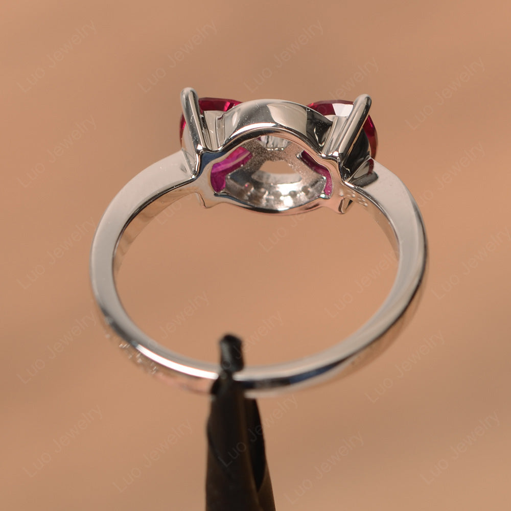 Trillion Cut Ruby Ring 2 Stone Mothers Ring - LUO Jewelry