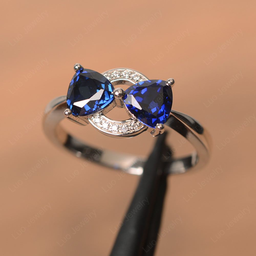 Trillion Cut Lab Sapphire Ring 2 Stone Mothers Ring - LUO Jewelry