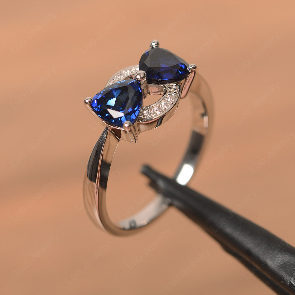 Trillion Cut Lab Sapphire Ring 2 Stone Mothers Ring - LUO Jewelry