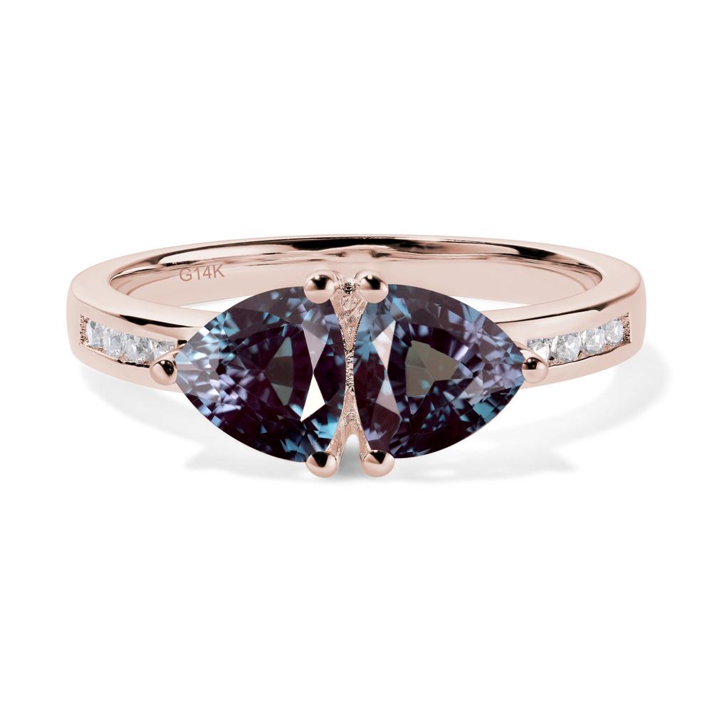 Trillion Cut Two Stone Lab Grown Alexandrite Ring - LUO Jewelry #metal_14k rose gold