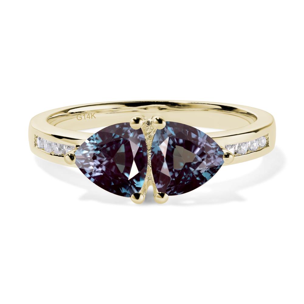 Trillion Cut Two Stone Lab Grown Alexandrite Ring - LUO Jewelry #metal_14k yellow gold