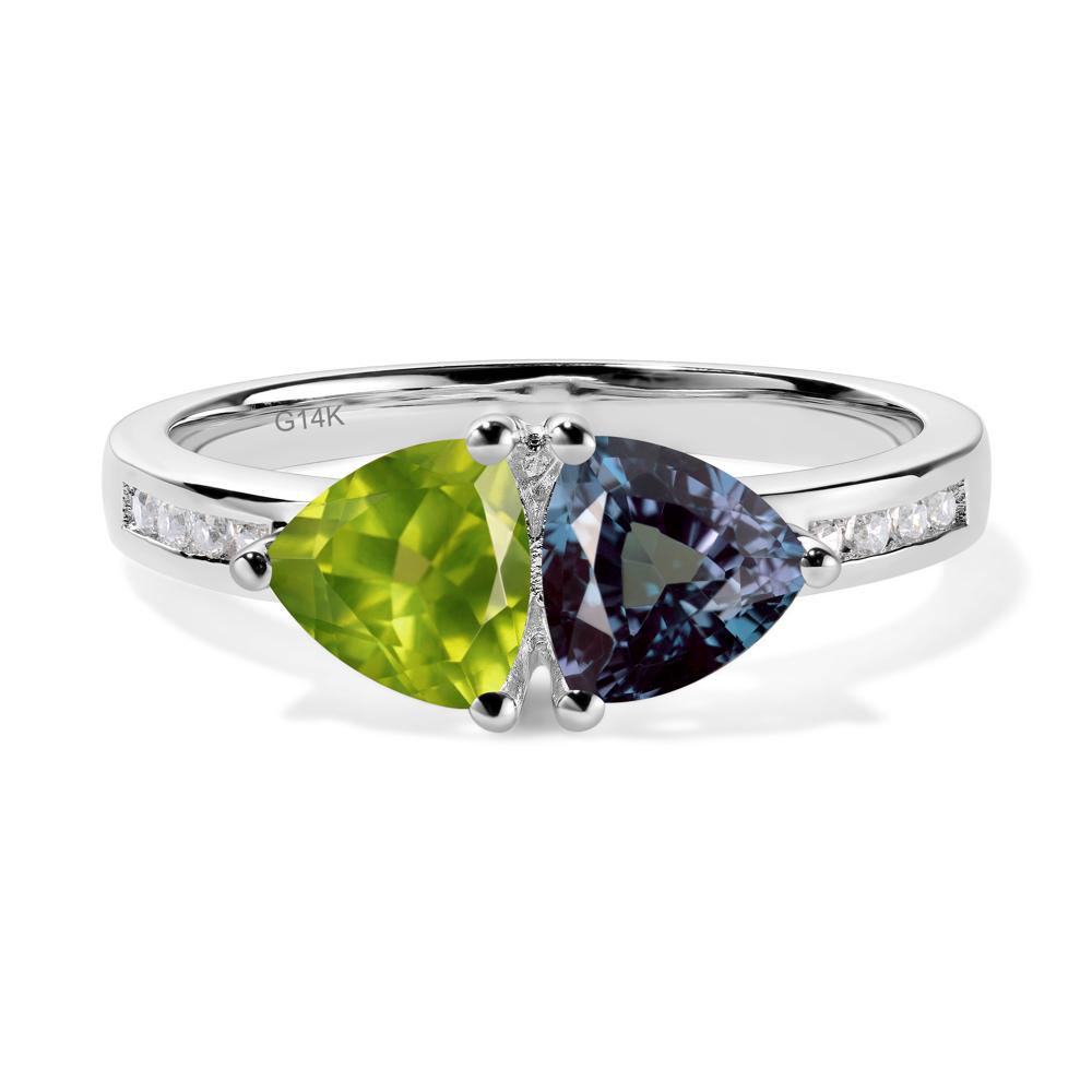 Trillion Cut Two Stone Lab Alexandrite and Peridot Ring - LUO Jewelry #metal_14k white gold