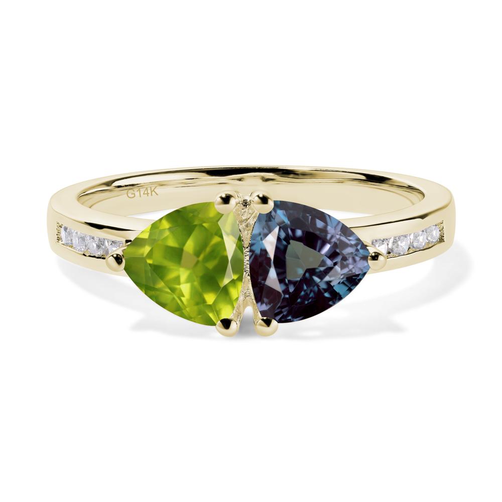 Trillion Cut Two Stone Lab Alexandrite and Peridot Ring - LUO Jewelry #metal_14k yellow gold