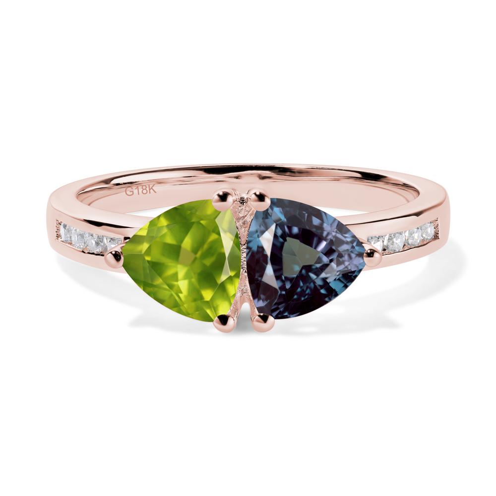 Trillion Cut Two Stone Lab Alexandrite and Peridot Ring - LUO Jewelry #metal_18k rose gold