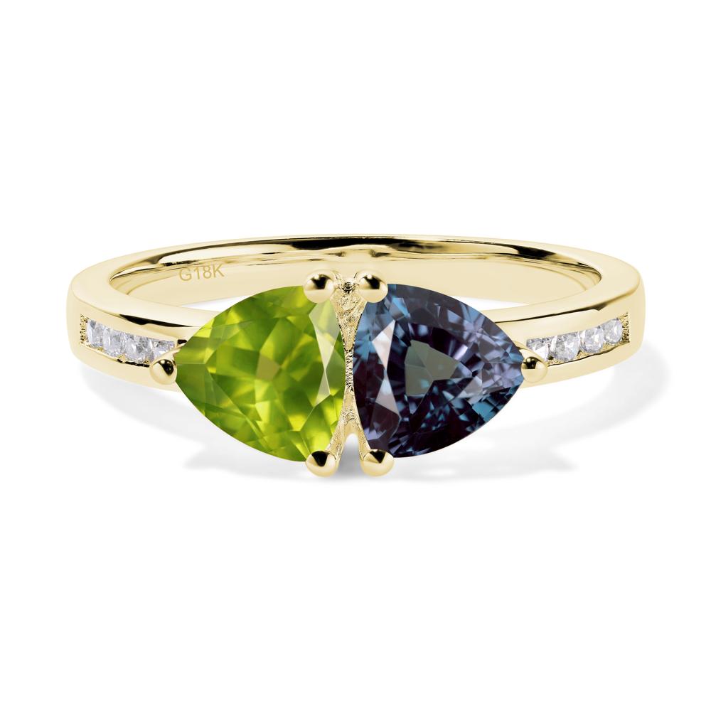 Trillion Cut Two Stone Lab Alexandrite and Peridot Ring - LUO Jewelry #metal_18k yellow gold