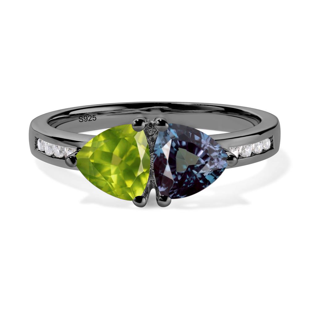 Trillion Cut Two Stone Lab Alexandrite and Peridot Ring - LUO Jewelry #metal_black finish sterling silver