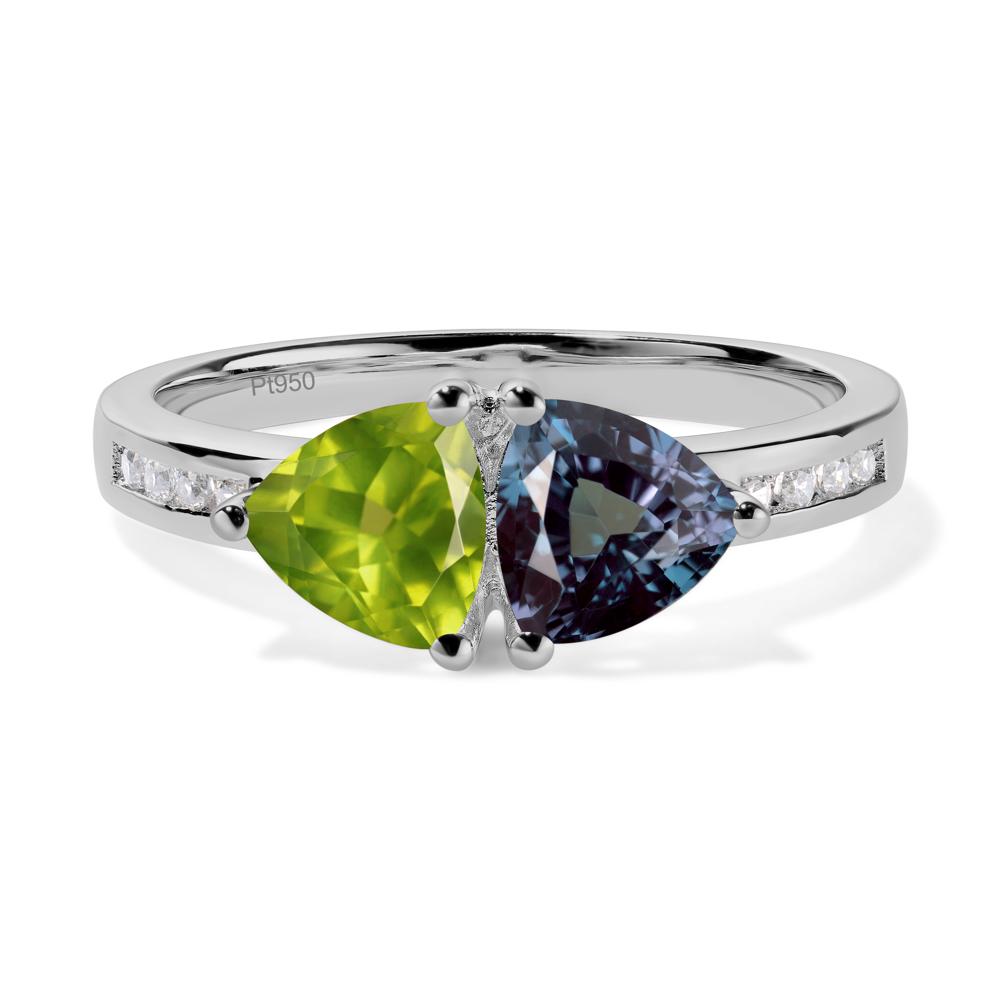 Trillion Cut Two Stone Lab Alexandrite and Peridot Ring - LUO Jewelry #metal_platinum