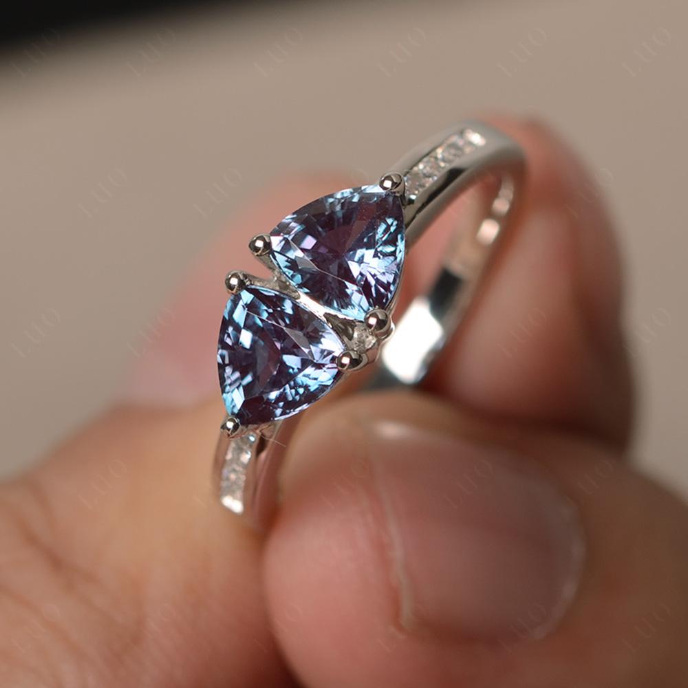 Trillion Cut Two Stone Lab Grown Alexandrite Ring - LUO Jewelry