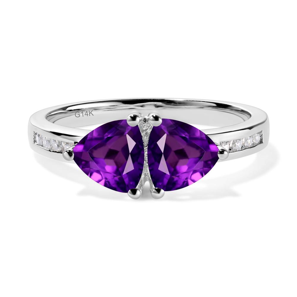 Trillion Cut Two Stone Amethyst Ring - LUO Jewelry #metal_14k white gold