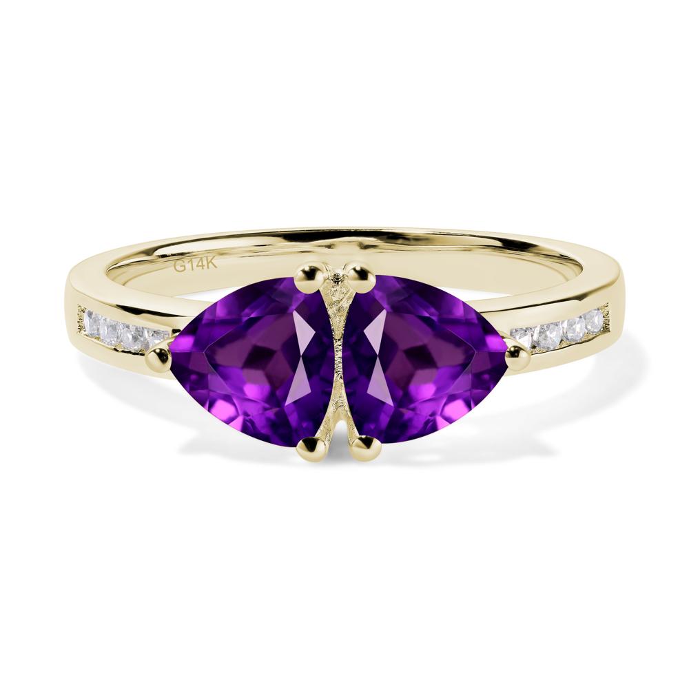 Trillion Cut Two Stone Amethyst Ring - LUO Jewelry #metal_14k yellow gold