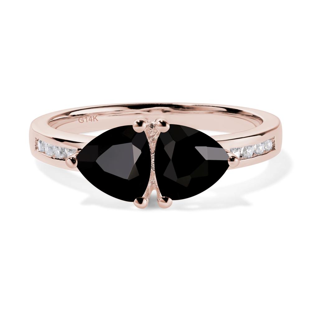 Trillion Cut Two Stone Black Stone Ring - LUO Jewelry #metal_14k rose gold