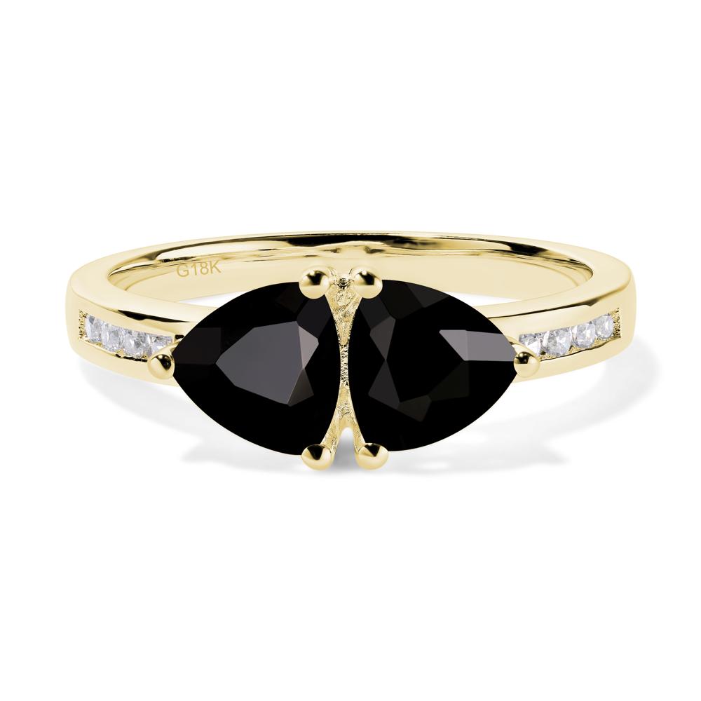 Trillion Cut Two Stone Black Stone Ring - LUO Jewelry #metal_18k yellow gold