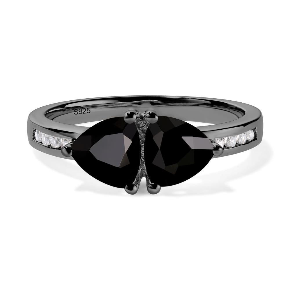 Trillion Cut Two Stone Black Stone Ring - LUO Jewelry #metal_black finish sterling silver