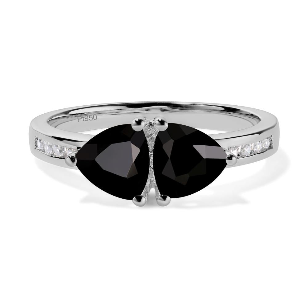 Trillion Cut Two Stone Black Stone Ring - LUO Jewelry #metal_platinum