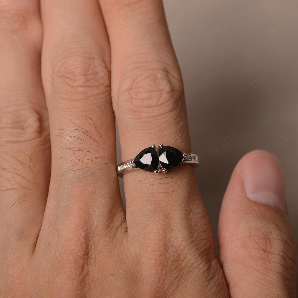 Trillion Cut Two Stone Black Stone Ring - LUO Jewelry