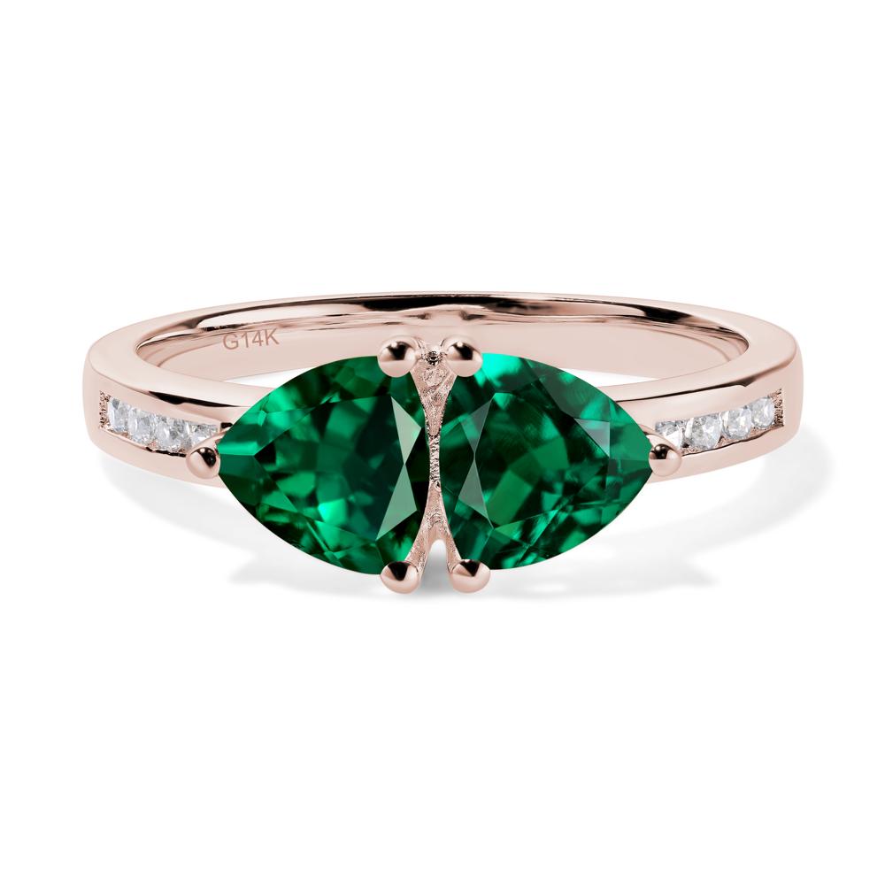 Trillion Cut Two Stone Lab Grown Emerald Ring - LUO Jewelry #metal_14k rose gold