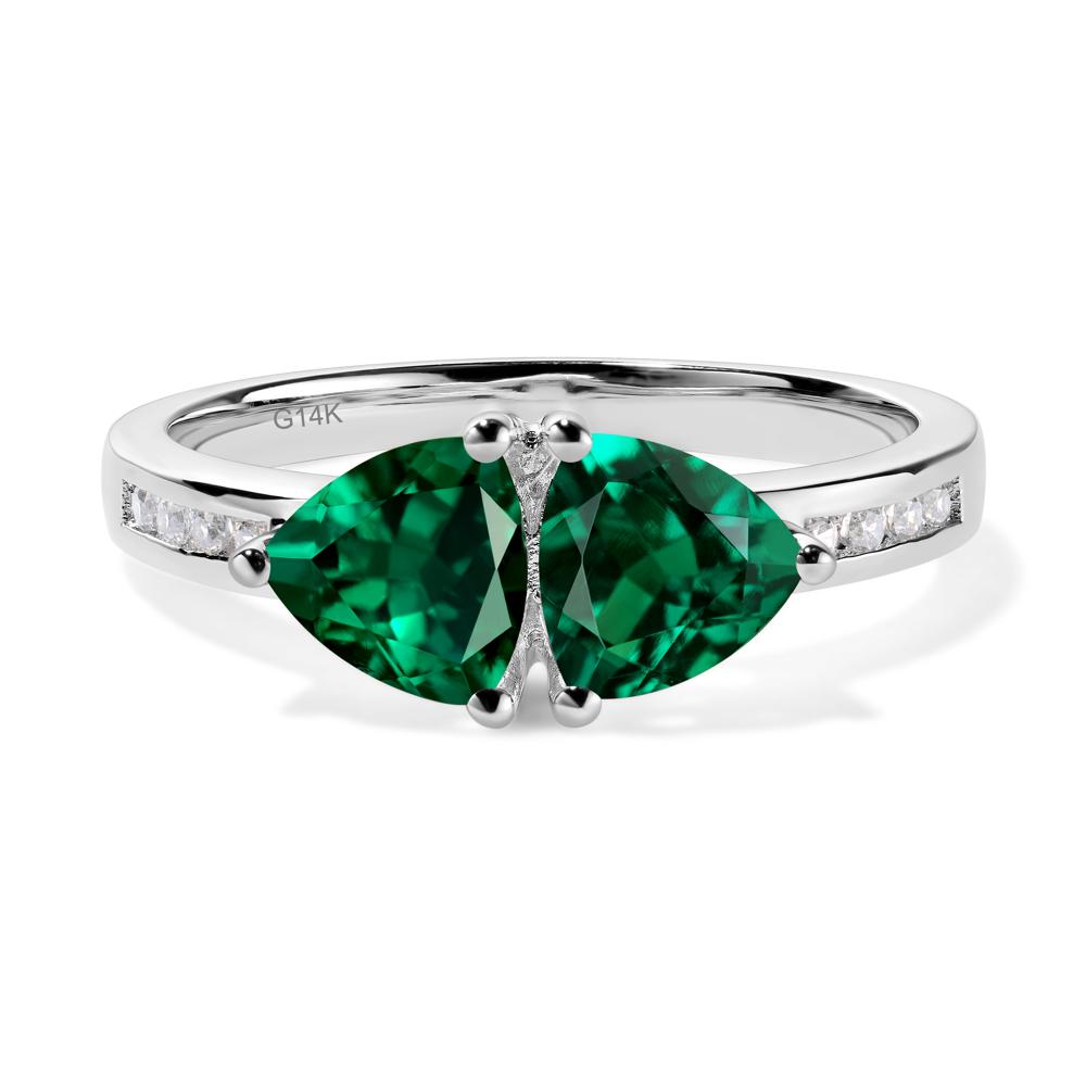 Trillion Cut Two Stone Lab Grown Emerald Ring - LUO Jewelry #metal_14k white gold