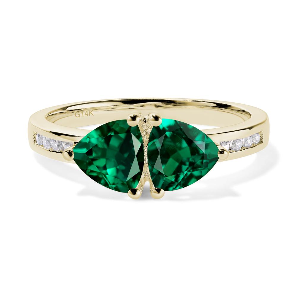 Trillion Cut Two Stone Lab Grown Emerald Ring - LUO Jewelry #metal_14k yellow gold