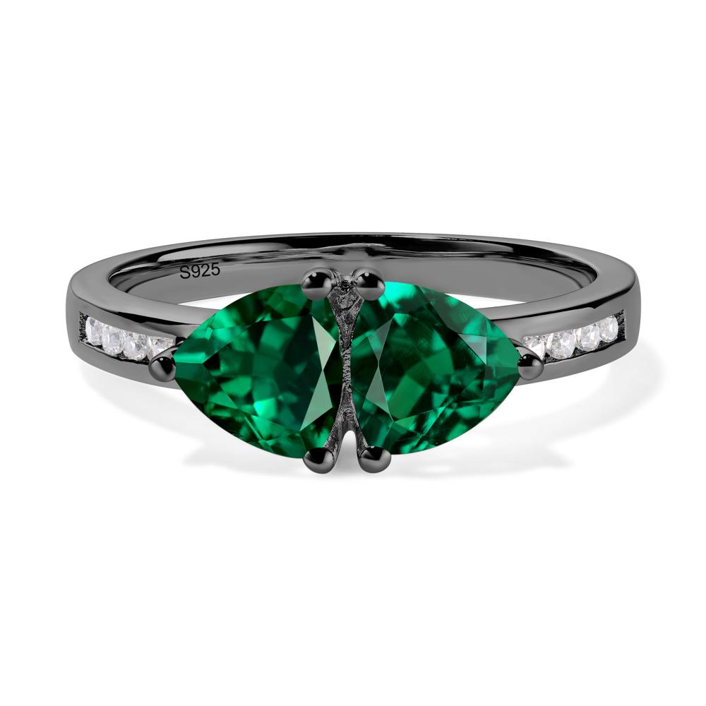 Trillion Cut Two Stone Lab Grown Emerald Ring - LUO Jewelry #metal_black finish sterling silver