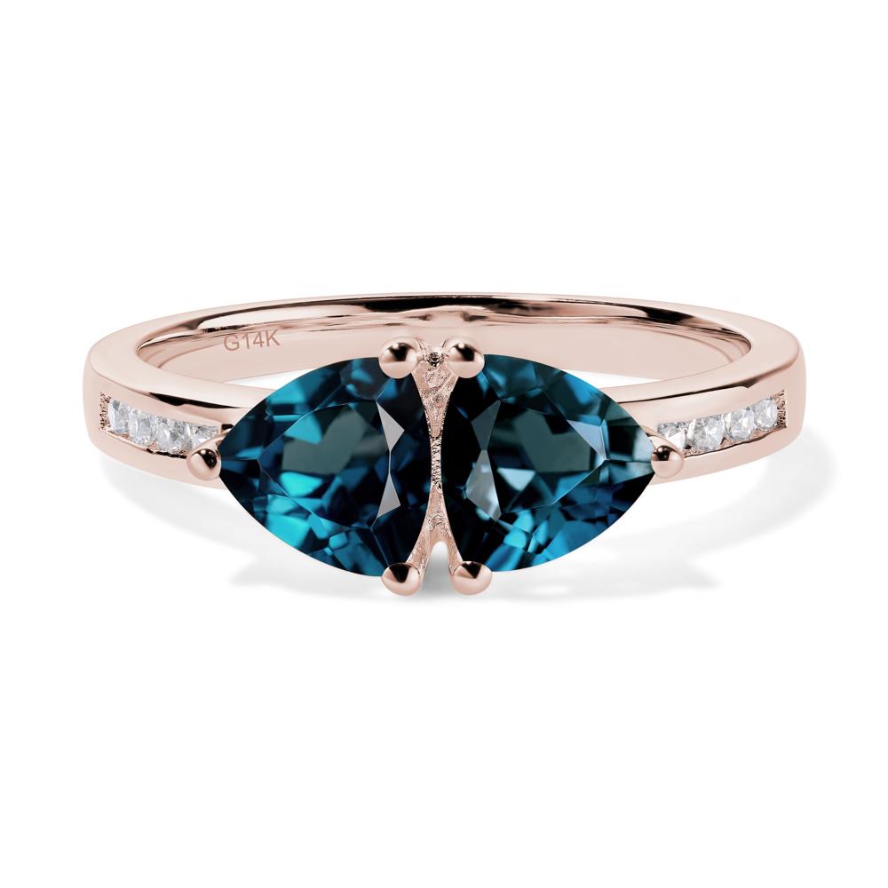 Trillion Cut Two Stone London Blue Topaz Ring - LUO Jewelry #metal_14k rose gold