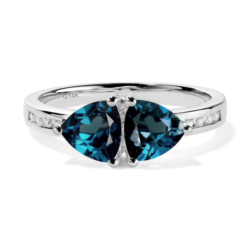 Trillion Cut Two Stone London Blue Topaz Ring - LUO Jewelry #metal_14k white gold