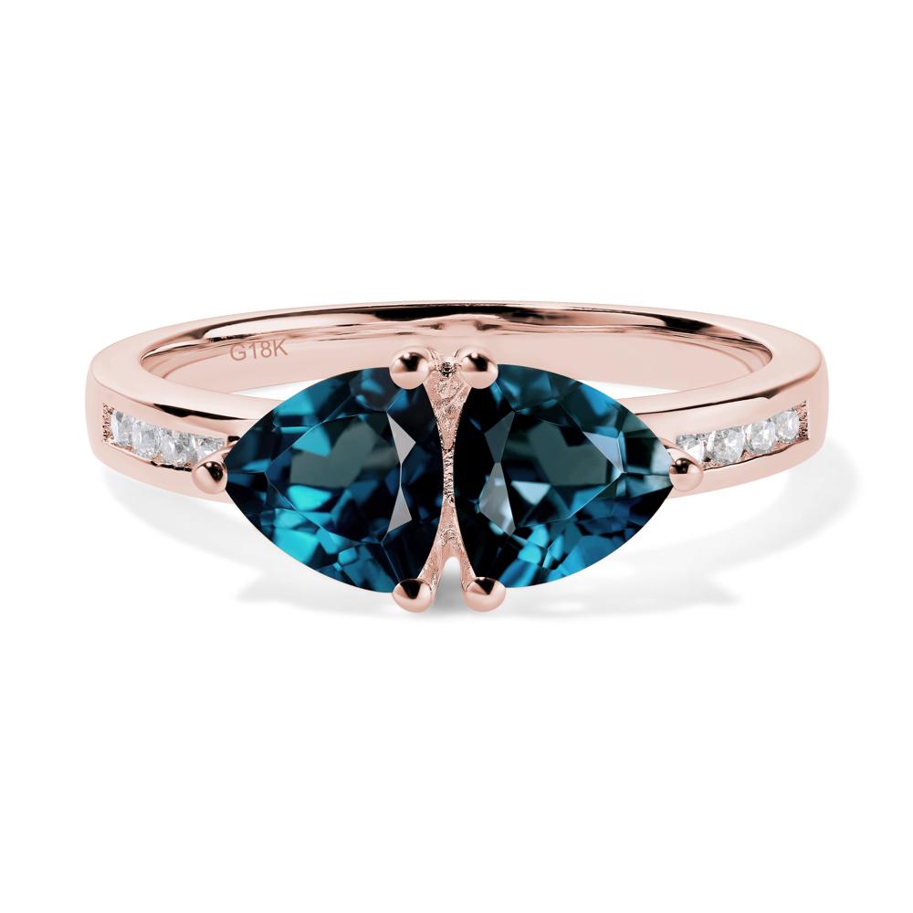 Trillion Cut Two Stone London Blue Topaz Ring - LUO Jewelry #metal_18k rose gold