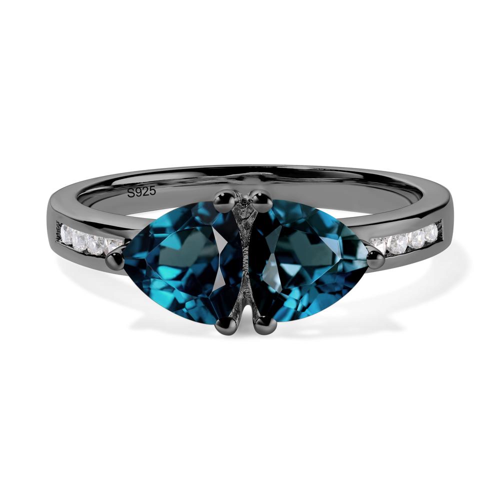 Trillion Cut Two Stone London Blue Topaz Ring - LUO Jewelry #metal_black finish sterling silver