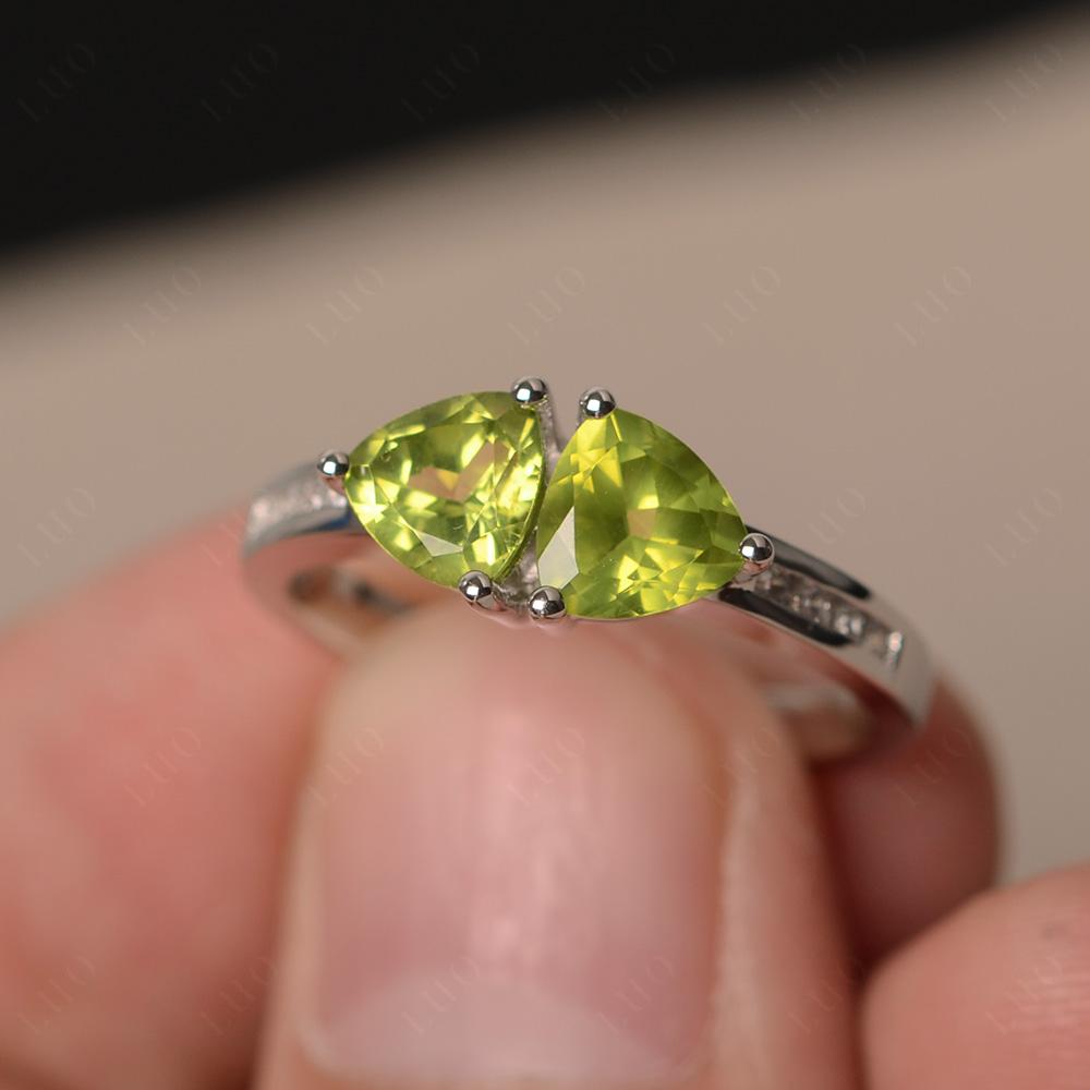Trillion Cut Two Stone Peridot Ring - LUO Jewelry