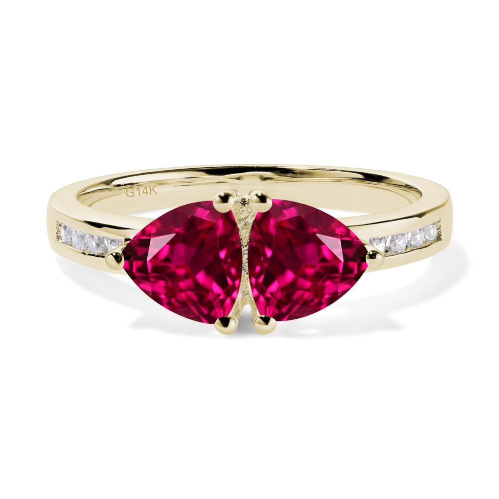 Trillion Cut Two Stone Ruby Ring - LUO Jewelry #metal_14k yellow gold